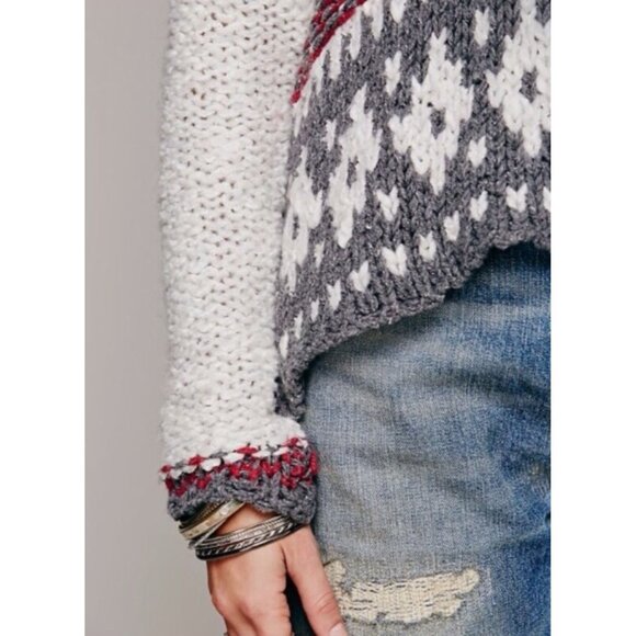 NWT Free People Chunky Knit Fair Isle Hooded Sweater - Picture 4 of 12